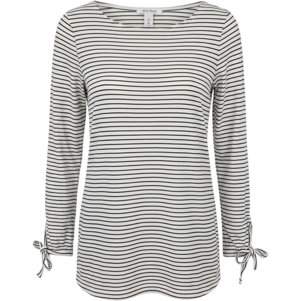 White House Black Market Tunic Women XS White Black Striped Tie-Cuff Top